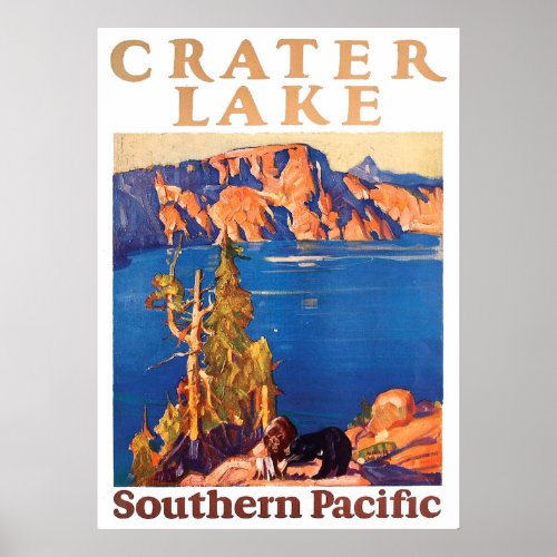 Vintage 1928 Crater Lake Southern Pacific Travel Poster