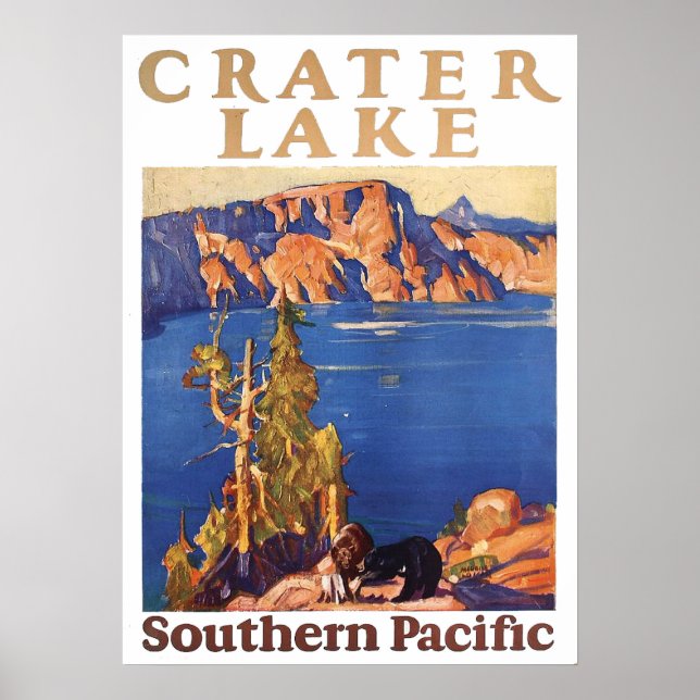 Vintage 1928 Crater Lake Southern Pacific Travel Poster (Front)