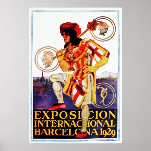 Vintage 1929 Barcelona International Exposition Poster