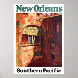 Vintage 1929 New Orleans Southern Pacific Travel Poster