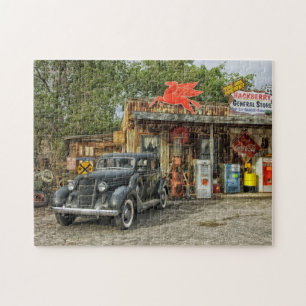 Vintage 1930 Automobile Rustic Country Gas Station Jigsaw Puzzle