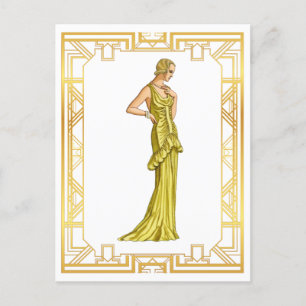 Vintage 1930s Fashion Gold Hollywood Gown Art Postcard
