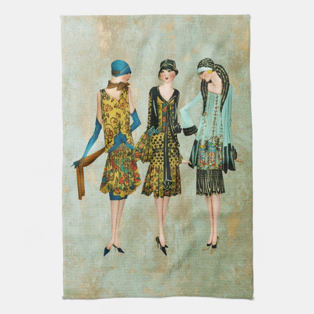 Vintage 1930's Fashion Illustration Kitchen Towel (Vertical)