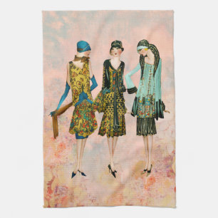 Vintage 1930's Fashion Illustration Kitchen Towel