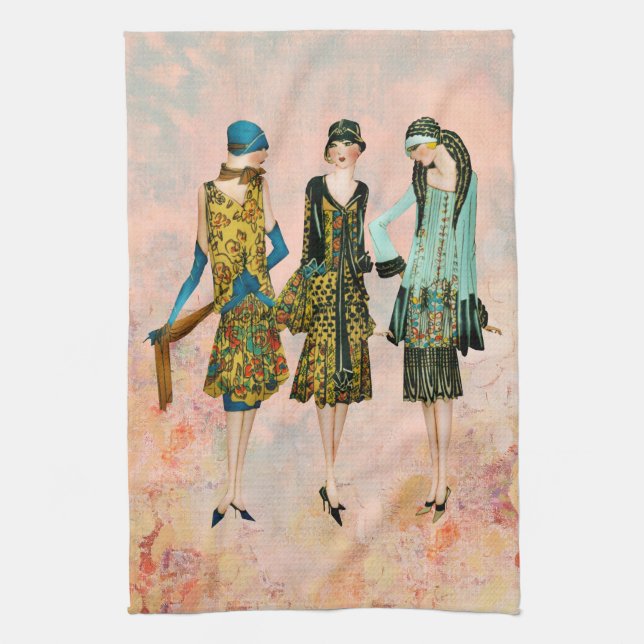 Vintage 1930's Fashion Illustration Kitchen Towel (Vertical)