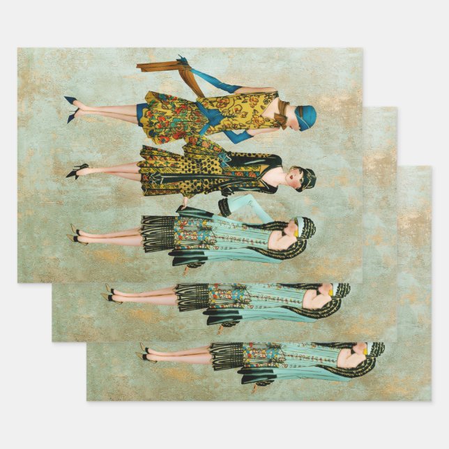 Vintage 1930's Fashion Illustration Wrapping Paper Sheets (Set)