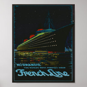 Vintage 1930's French Line Steamship Cruise Ocean  Poster