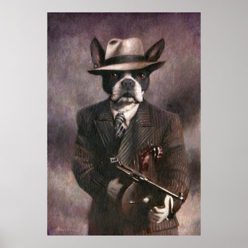 Vintage 1930s Gangster Boston Terrier Poster