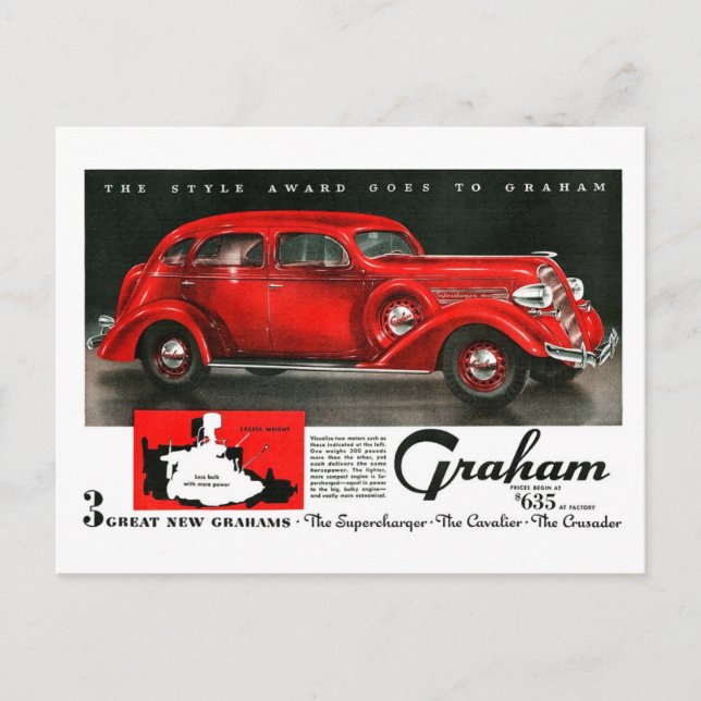 Vintage 1930s Graham supercharger advertising Postcard (Front)