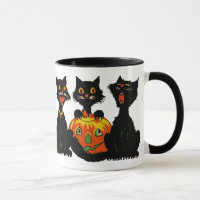 Vintage 1930s Halloween Black Cats Mug