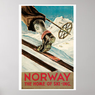 Vintage 1930s Norway ski travel ad Poster