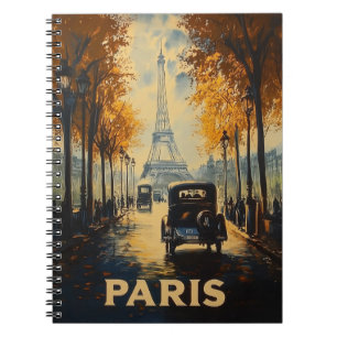 Vintage 1930s Paris Travel Poster Eiffel Tower Notebook
