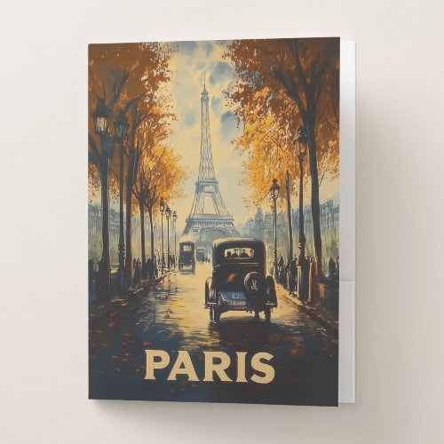Vintage 1930s Paris Travel Poster Eiffel Tower Pocket Folder