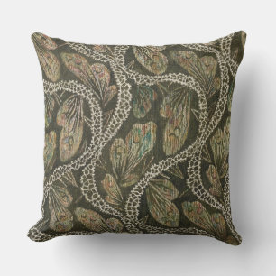 Vintage 1930s Textile Peacock Lace Pattern Outdoor Pillow