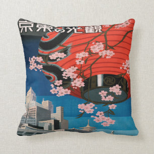 Vintage 1930s Tokyo Japan Travel Poster Souvenir Throw Pillow