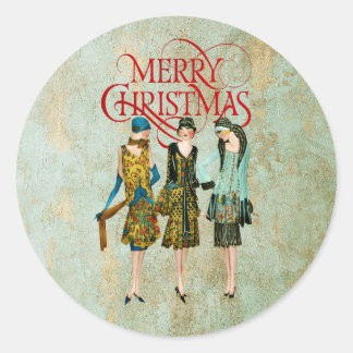 Vintage 1930's Women Christmas Greeting Classic Round Sticker