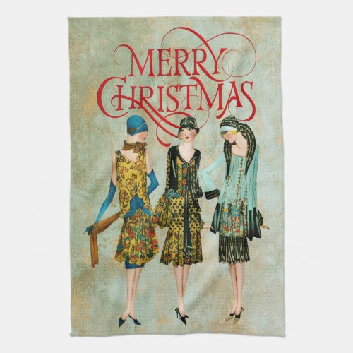 Vintage 1930s Women Christmas Greeting Kitchen Towel