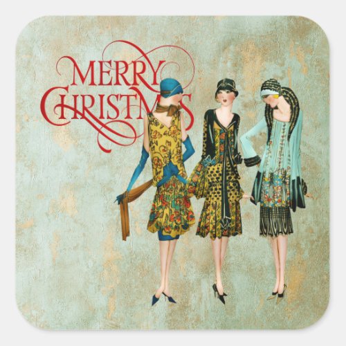 Vintage 1930s Women Christmas Greeting Square Sticker