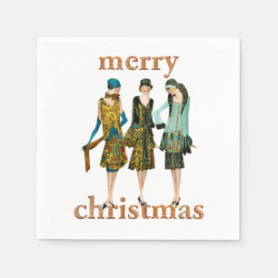 Vintage 1930's Women Merry Christmas Napkins