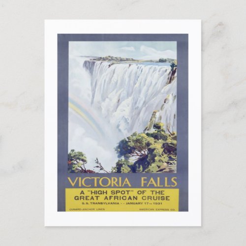 Vintage 1931 Cunard Line Victoria Falls Travel Postcard