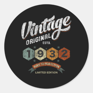 Vintage 1932 Aged to Perfection Birthday Gift Classic Round Sticker