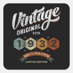 Vintage 1932 Aged to Perfection Birthday Gift Square Sticker