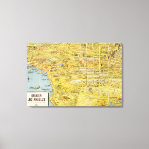 Vintage 1932 Greater Los Angeles Restored Map Canvas Print