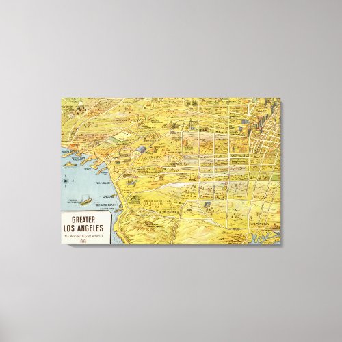Vintage 1932 Greater Los Angeles Restored Map Canvas Print