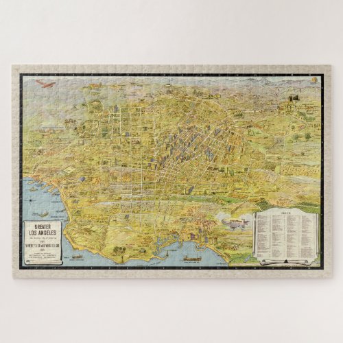 Vintage 1932 Greater Los Angeles Restored Map Jigsaw Puzzle