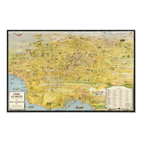 Vintage 1932 Greater Los Angeles Restored Map Photo Print