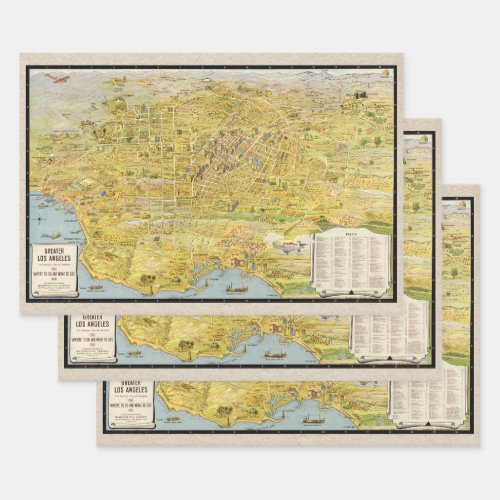 Vintage 1932 Greater Los Angeles Restored Map Wrapping Paper Sheets