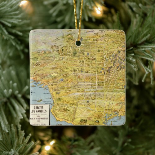 Vintage 1932 Los Angeles Restored Map Christmas Ceramic Ornament