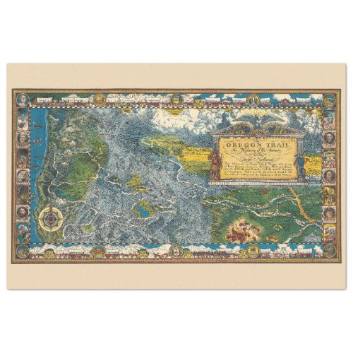 Vintage 1932 Oregon Trail Restored Map Decoupage Tissue Paper