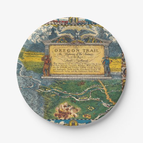 Vintage 1932 Oregon Trail Restored Map Paper Plates