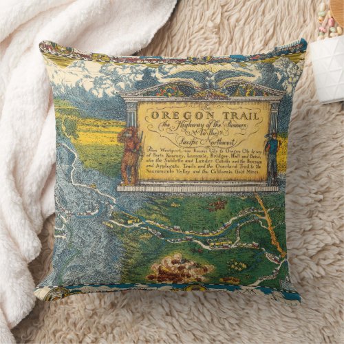Vintage 1932 Oregon Trail Restored Map Throw Pillow