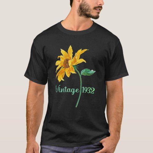 Vintage 1932  Sunflower 90 Years Old 90th Birthday T_Shirt