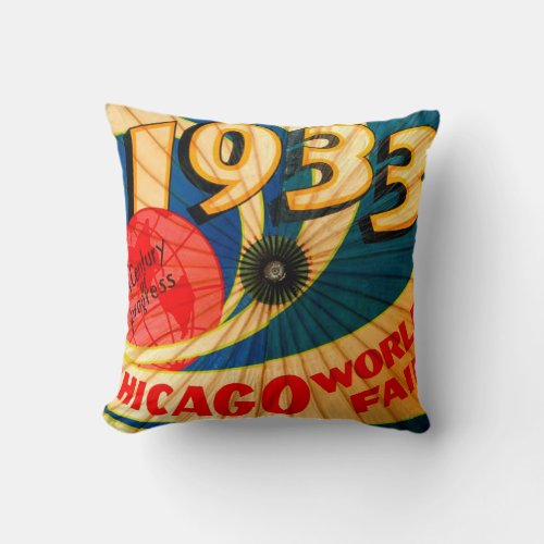 Vintage 1933 Worlds Fair Century of Progress Ad Throw Pillow