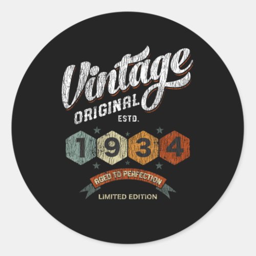 Vintage 1934 Bday Aged To Perfection 88th Birthday Classic Round Sticker
