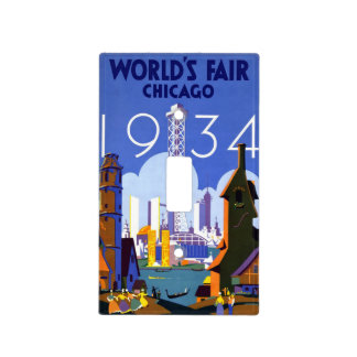 Vintage 1934 Chicago World Fair Travel Poster Light Switch Cover