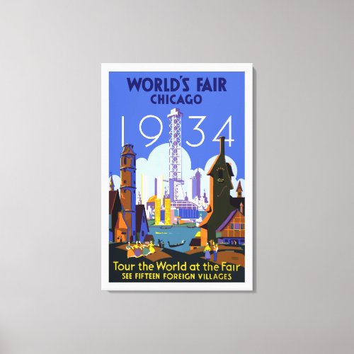 Vintage 1934 Worlds Fair Chicago travel poster Canvas Print