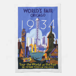 Vintage 1934 World's Fair, Chicago travel poster, Kitchen Towel