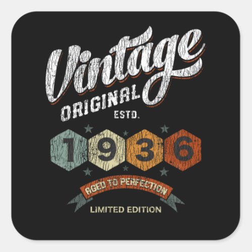 Vintage 1936 Bday Aged To Perfection 85th Birthday Square Sticker