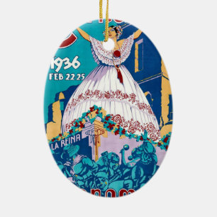 Vintage 1936 Carnaval de Panama Poster Ceramic Ornament