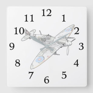 Vintage 1936 Spitfire Fighter Aircraft Camouflage Square Wall Clock