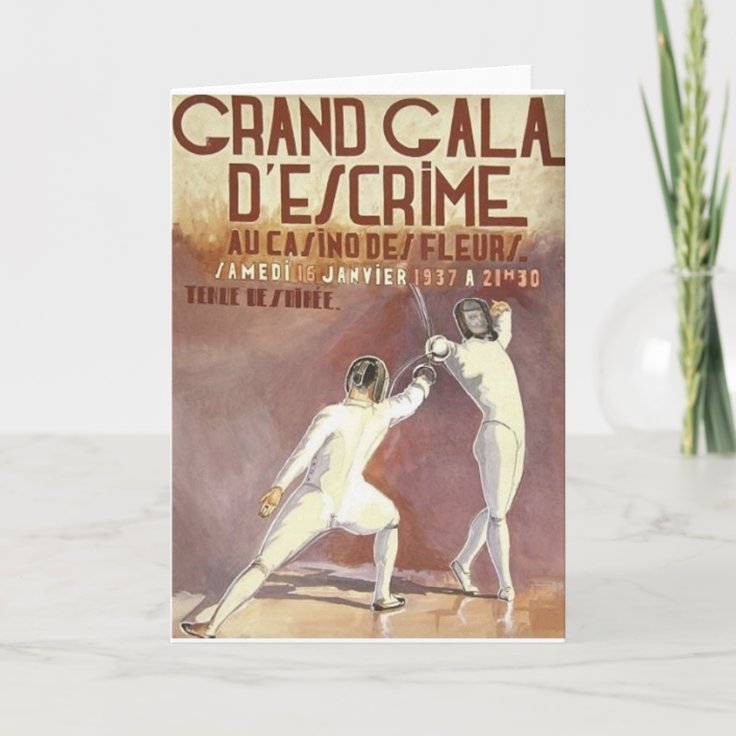 Vintage 1937 Fencing Tournament Note Card Zazzle