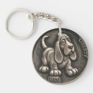 Vintage 1937 Hobo Nickel Basset Hound Dog Keychain