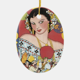 Vintage 1937 Panama Carnaval Woman Ceramic Ornament
