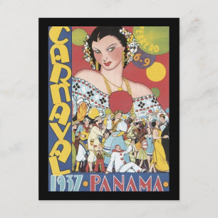 Vintage 1937 Panama Carnaval Woman Invitation