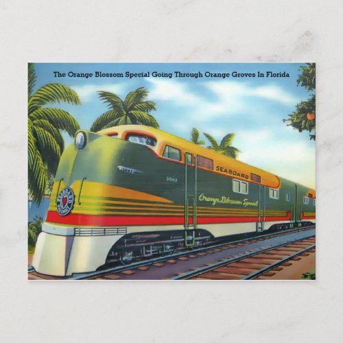 Vintage 1939 Orange Blossom Special Florida Train Postcard