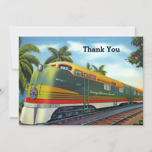 Vintage 1939 Orange Blossom Special Florida Train Thank You Card